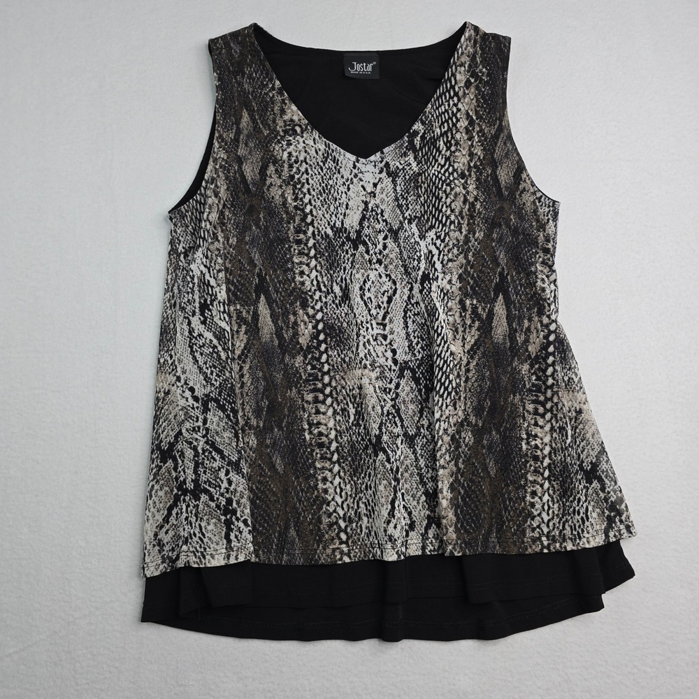Vintage JOSTAR Sleeveless Snake Print Layered Tunic Top Black Brown Tan NO TAG